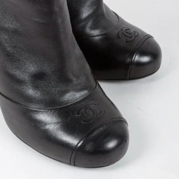 Chanel CC Black Leather Pearl Stiletto Booties - Picture 5 of 11